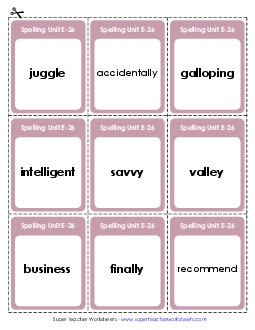 Flashcards (E-26) Spelling E Worksheet