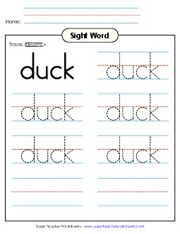 Trace the Word: Duck Sight Words Individual Worksheet