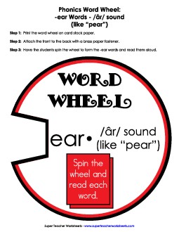 Word Wheel: /âr/ Spelled <i>-ear</i> Phonics Worksheet