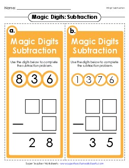 Magic Digits Game (2-Digit Subtraction) Worksheet