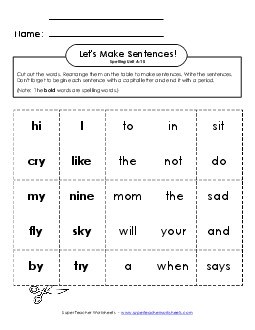 Let\'s Build Sentences (A-10) Spelling A Worksheet