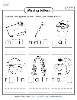 Missing Letters (AI Words) Phonics Vowels Worksheet