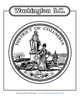 Official Seal of Washington, D.C. (Black & White) States Individual Worksheet