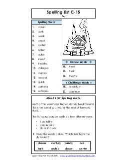 Spelling List C-15 Spelling C Worksheet