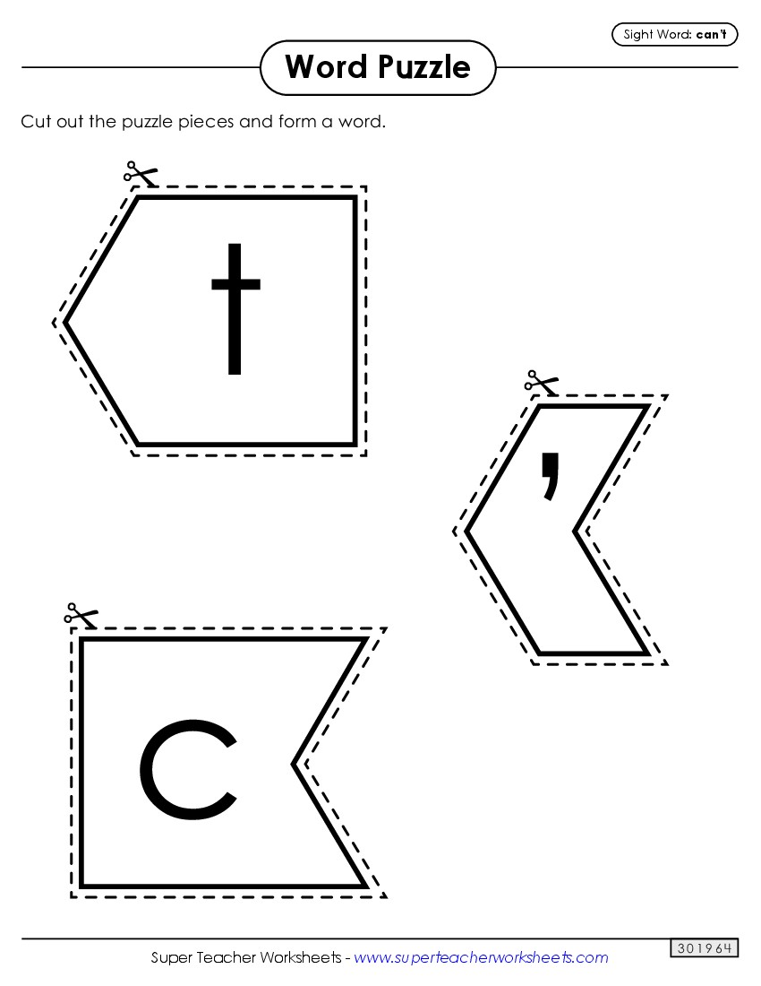 Word Puzzle: Can\'t Sight Words Individual Worksheet