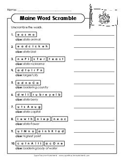 Word Scramble States Individual Worksheet