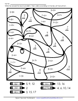 Addition Mystery Picture: Whale Worksheet