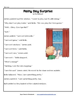 Rainy Day Surprise 1st Grade Reading Comprehension Worksheet