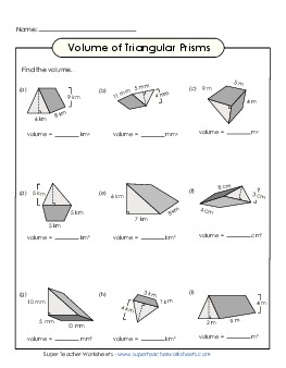 Triangular Prisms Volume Worksheet