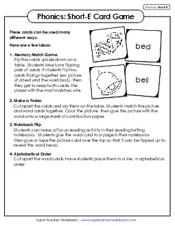 Picture-Word Match Game (Short E Words) Phonics Long Short E Worksheet