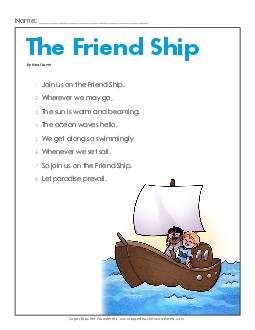 The Friend Ship 3rd Grade Reading Comprehension Worksheet