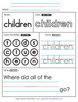 Worksheet 1: Children Free Sight Words Individual Worksheet