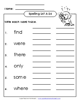 Write Twice (A-24) Spelling A Worksheet