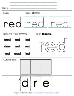 Worksheet 2: Red Sight Words Individual Worksheet