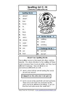 Spelling List C-14 Spelling C Worksheet