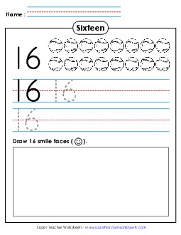 Trace, Print, Draw: Sixteen Counting Worksheet