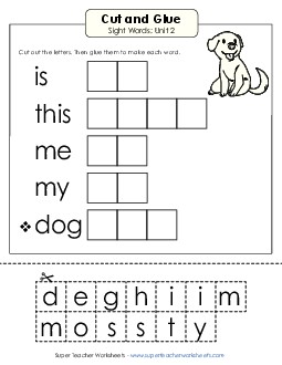 Cut-and-Glue (Unit 2) Free Sight Words Worksheet