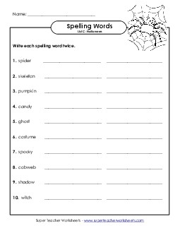 Write Twice (C-Halloween)  Spelling C Worksheet