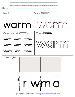 Worksheet 2: Warm Sight Words Individual Worksheet