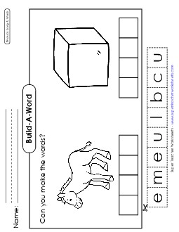 Build-a-Word: Mule & Cube Phonics Long Short U Worksheet