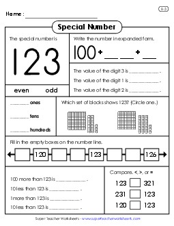 Special Number: 123 Worksheet