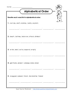 Alphabetical Order Worksheet (E-1) Free Spelling E Worksheet