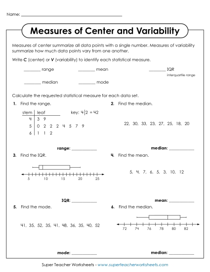 aMeasures of Center & Variability Activity