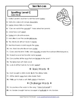 Spelling Test Sentences (C-Easter)  Spelling C Worksheet