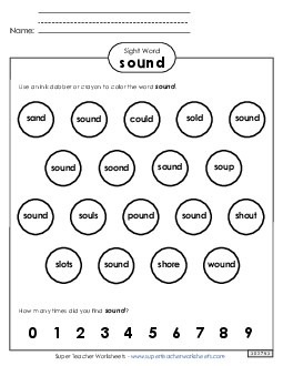 Dab or Color: Sound Sight Words Individual Worksheet