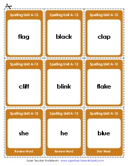 Flashcards (A-13)  Spelling A Worksheet