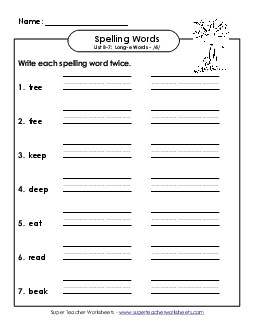 Write Twice (B-7) Spelling B Worksheet