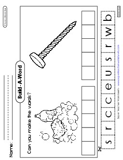 Build-A-Word: Scrub and Screw Phonics Blends Worksheet