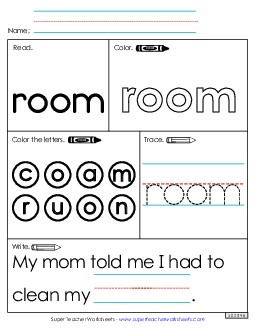 Worksheet 1: Room Free Sight Words Individual Worksheet