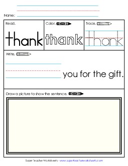 Worksheet 3: Thank Sight Words Individual Worksheet