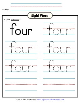 Trace the Word: Four Sight Words Individual Worksheet