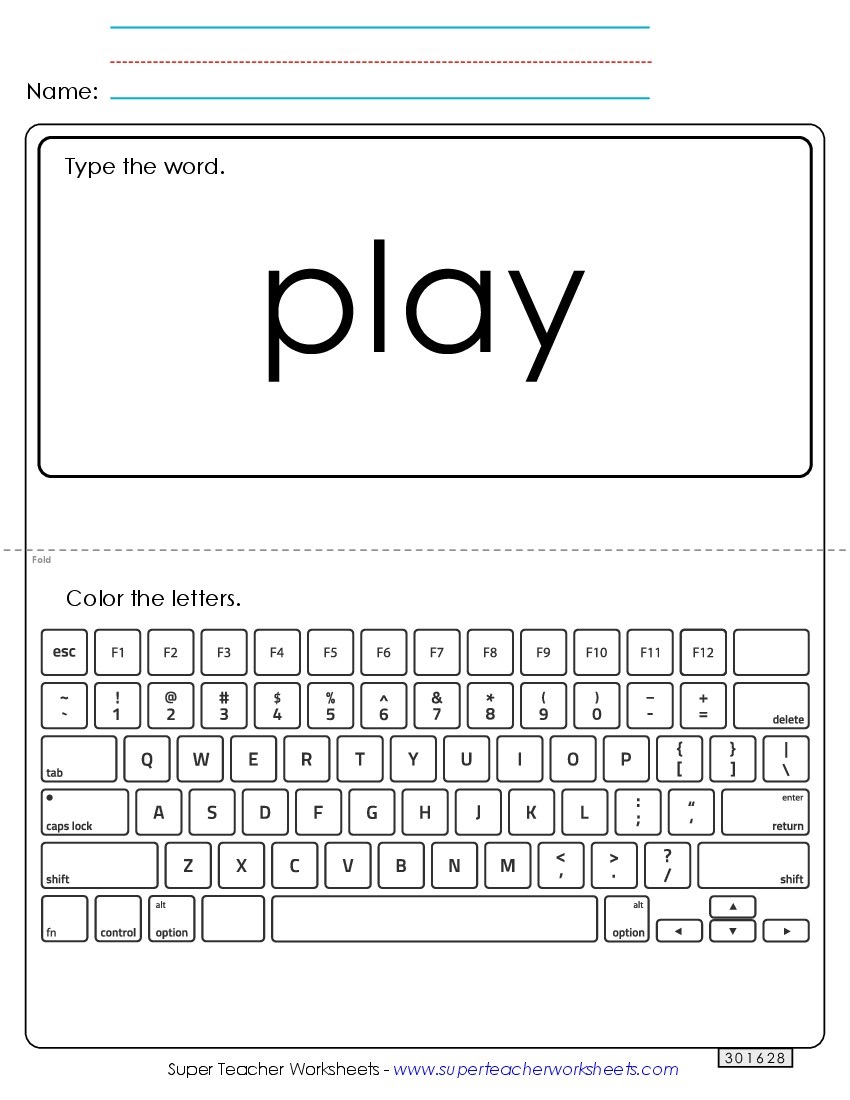 Type the Word: Play Sight Words Individual Worksheet