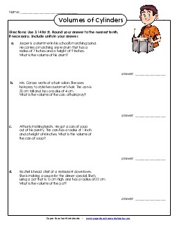 Volumes of Cylinders: Word Problems (Basic) Worksheet