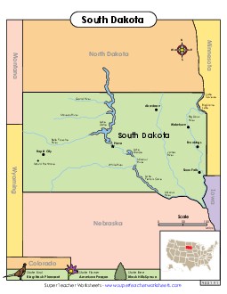 Map of South Dakota State Maps Worksheet