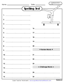 Spelling Test (F-25) Spelling F Worksheet