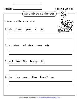 Scrambled Sentences (B-17) Spelling B Worksheet