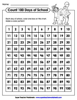 100 Table: Color 100 Days 100th Day Worksheet