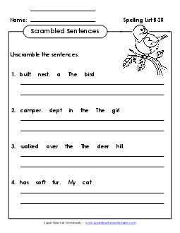 Scrambled Sentences (B-28) Spelling B Worksheet