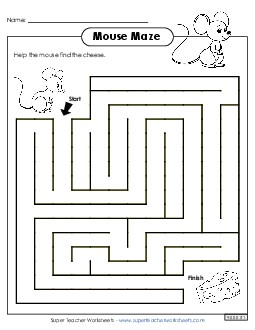 Mouse and Cheese Maze Brainteasers Worksheet