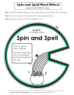 Spin-and-Spell (A-St. Patrick\'s Day)  Spelling A Worksheet