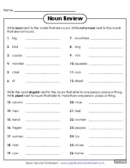 Noun Review Grammar Worksheet