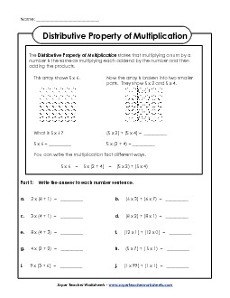 Distributive Property (Intermediate #2) Multiplication Worksheet