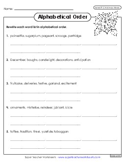 Alphabetical Order Worksheet (Christmas) Spelling F Worksheet