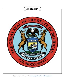 Michigan State Seal (Full-Color Version) States Individual Worksheet