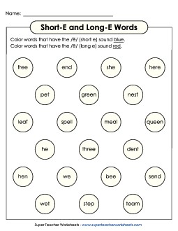 Dabber Activity: Short E and Long E Free Phonics Long Short E Worksheet