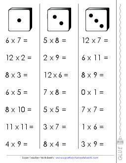 Multiplication Fluency Dice Game (0-12) Worksheet